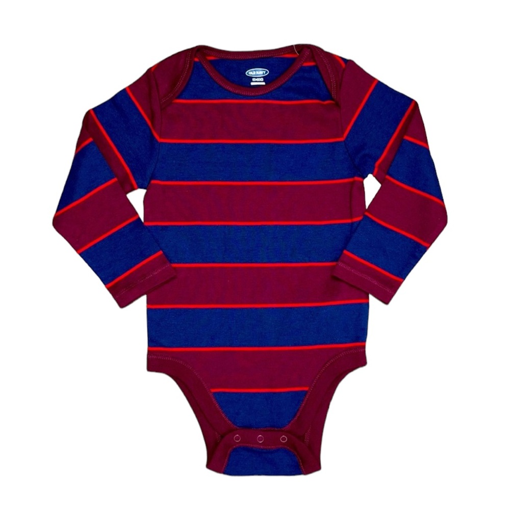 NWT Old Navy Striped Onesie Bodysuit 18-24 Months Blue Maroon